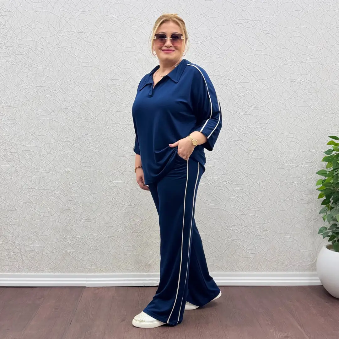 Büyük Beden Likralı Biyeli İkili Takım · Lacivert