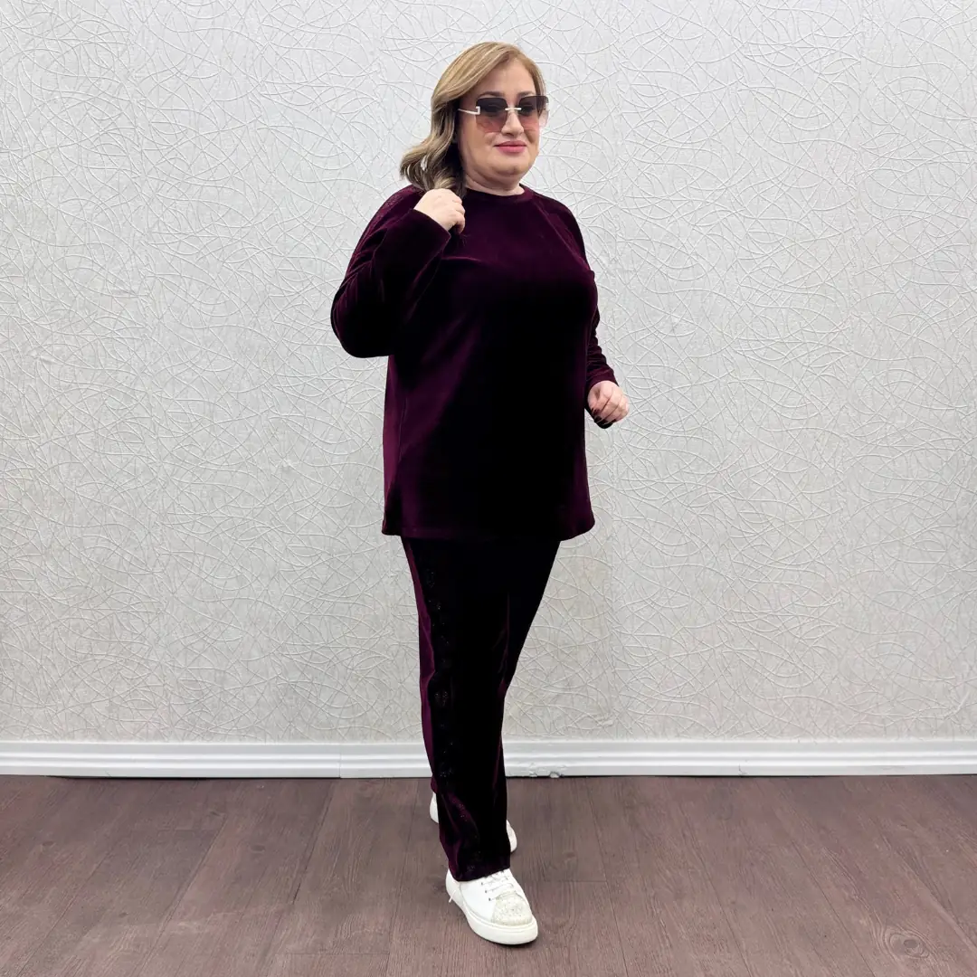 Kadife Taşlı Takım — Mürdüm — görsel 2