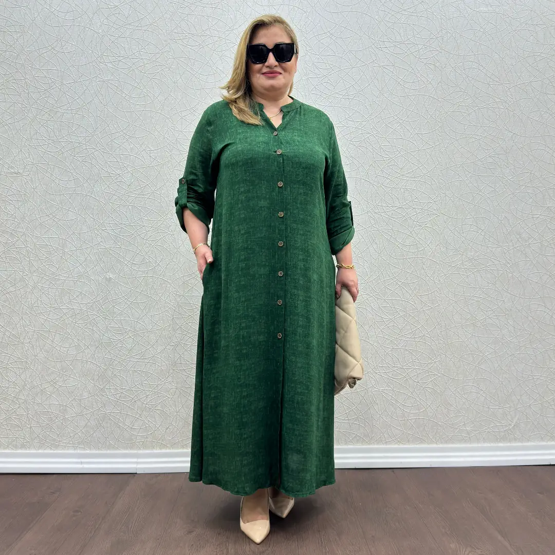 İtalyan Gömlek Elbise — Yeşil — görsel 1