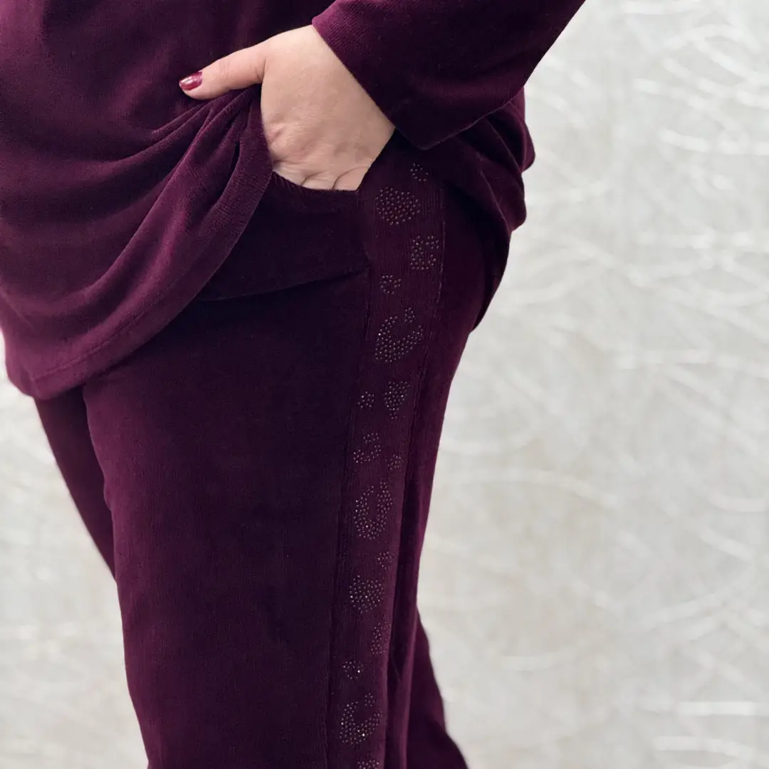Kadife Taşlı Takım — Mürdüm — görsel 3