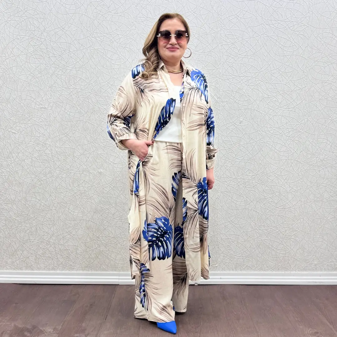 Rüya Takım - Lacivert Yaprak Desen