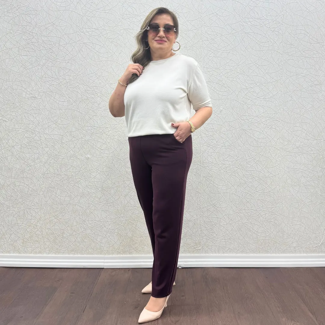 Büyük Beden Likralı Punto Kalem Pantolon · Mürdüm