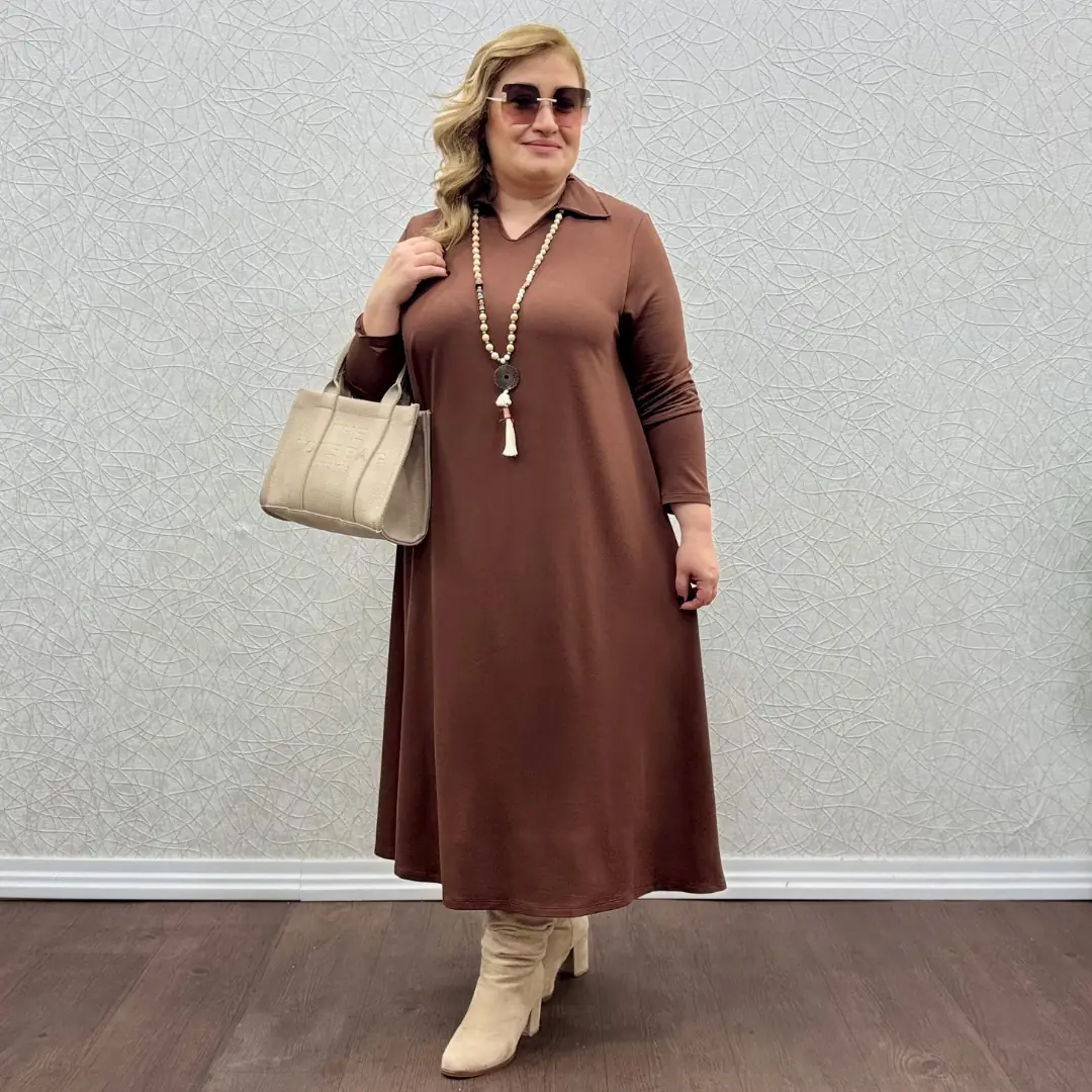 Yakalı Elbise · Kahverengi