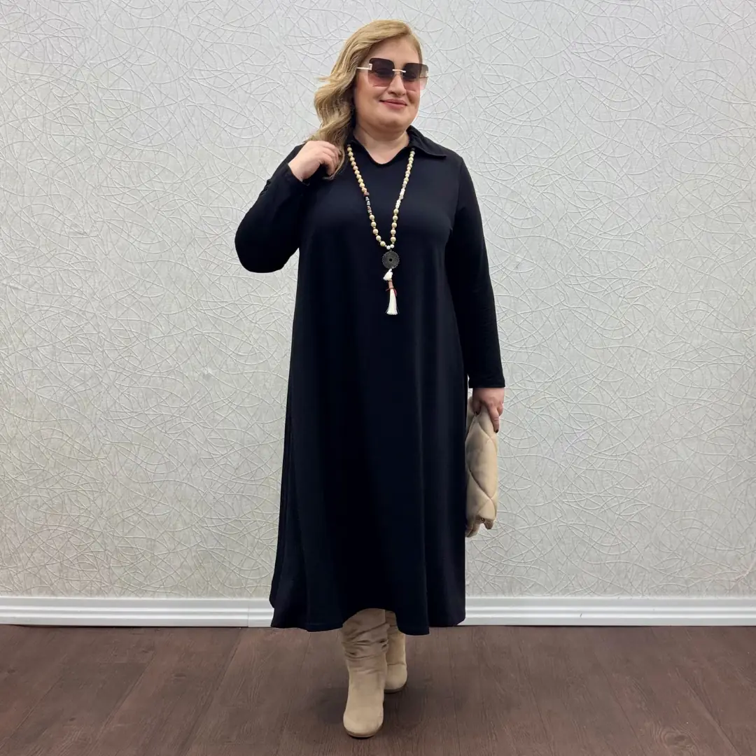Yakalı Elbise — Siyah — görsel 2