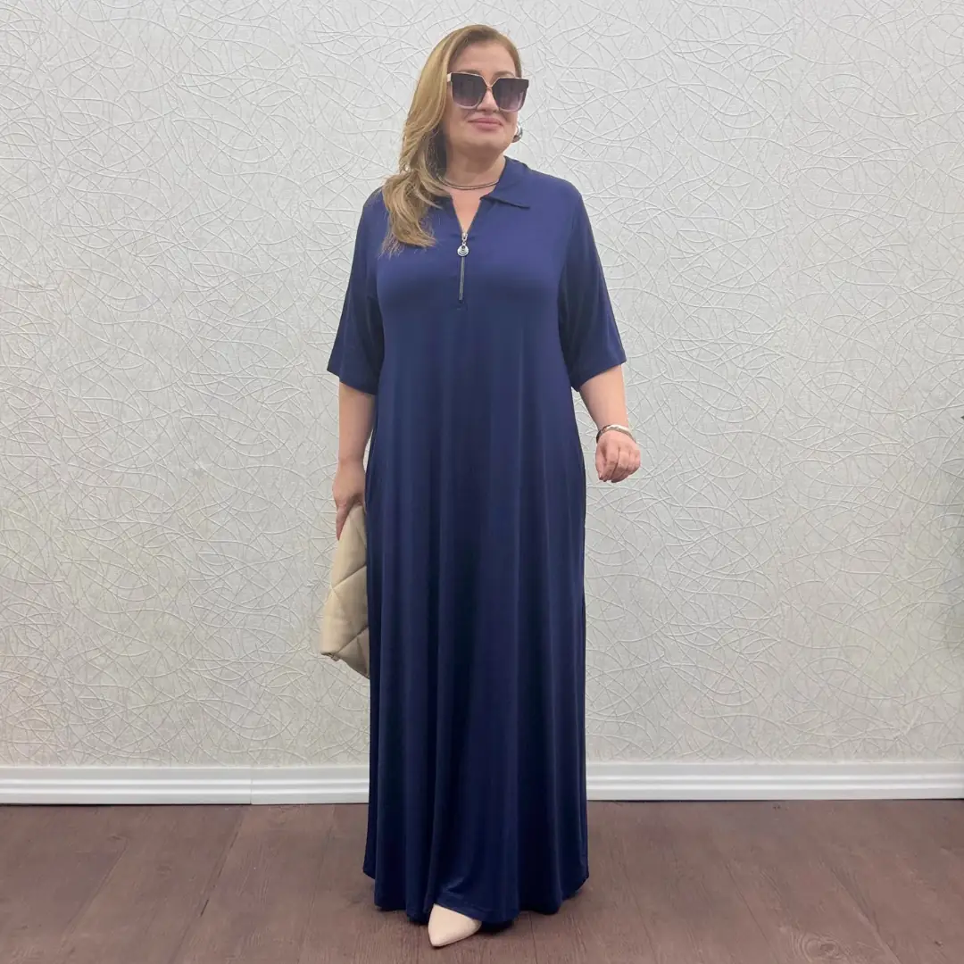 Kısakol Tam Boy Fermuarlı Elbise · Lacivert