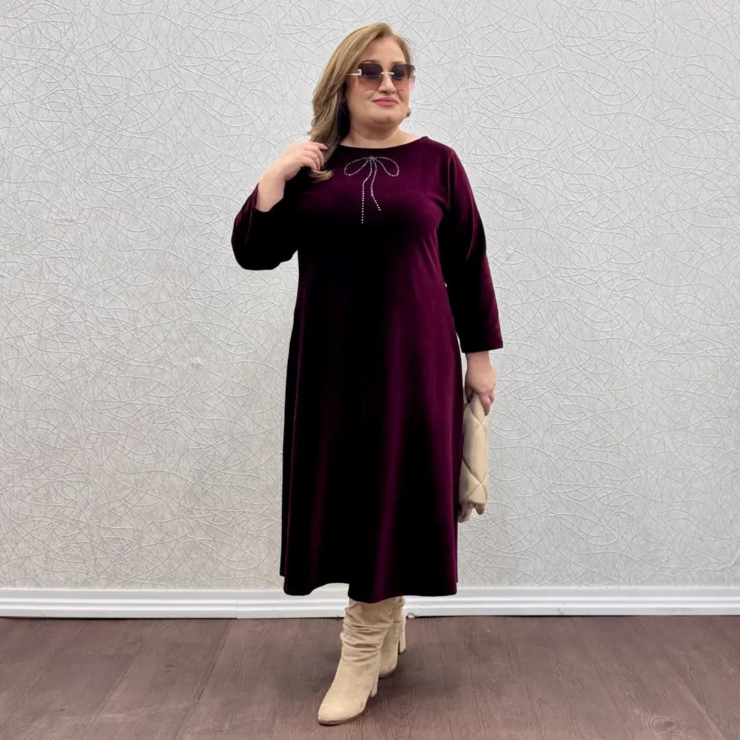 Kadife Elbise — Bordo — görsel 2