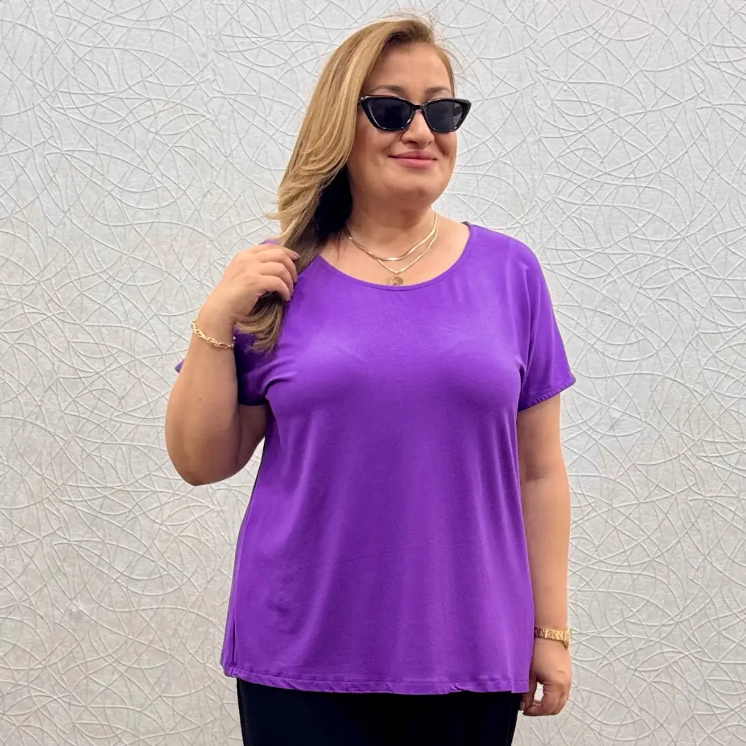 Likralı Penye Tişört · Eflatun