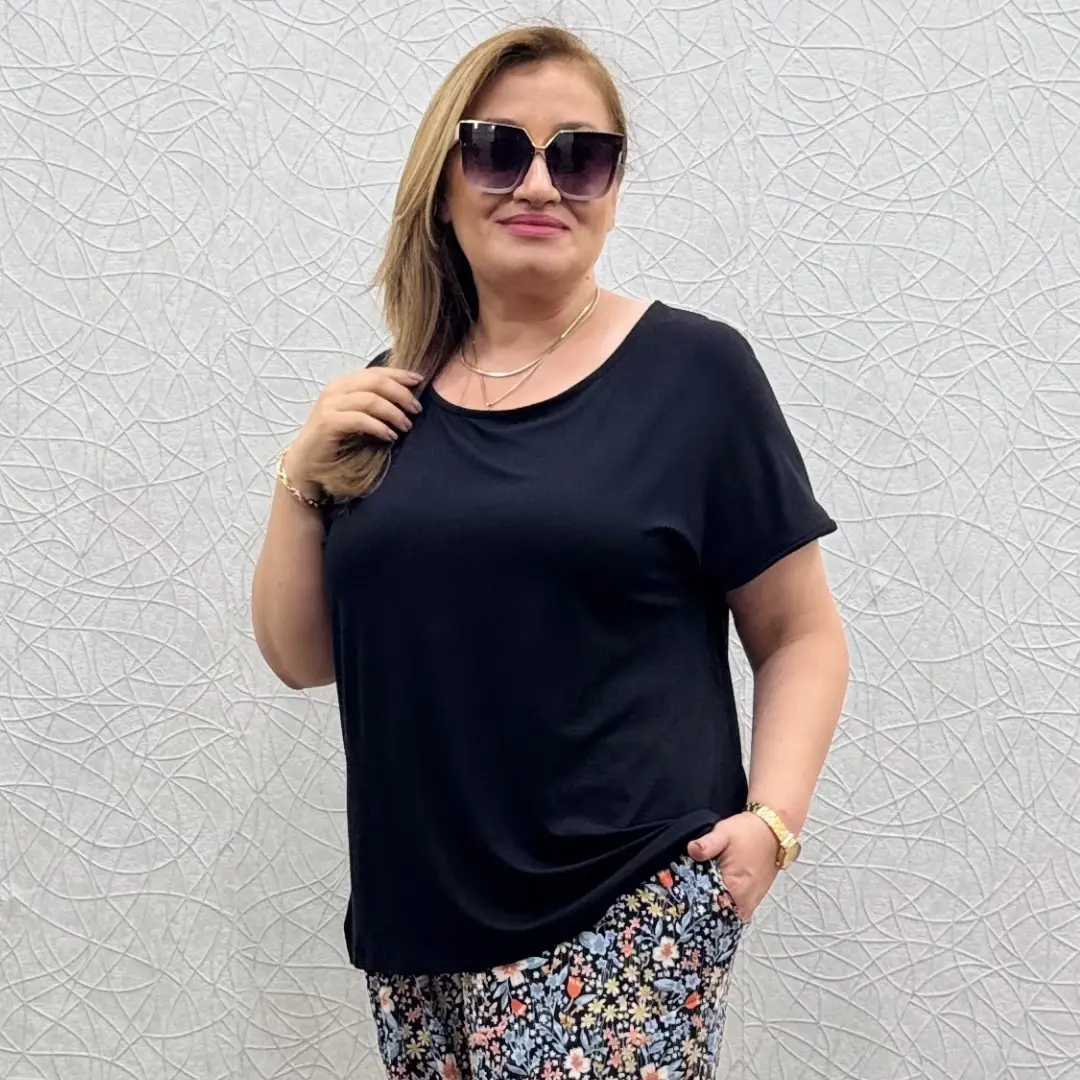 Likralı Penye Tişört · Siyah