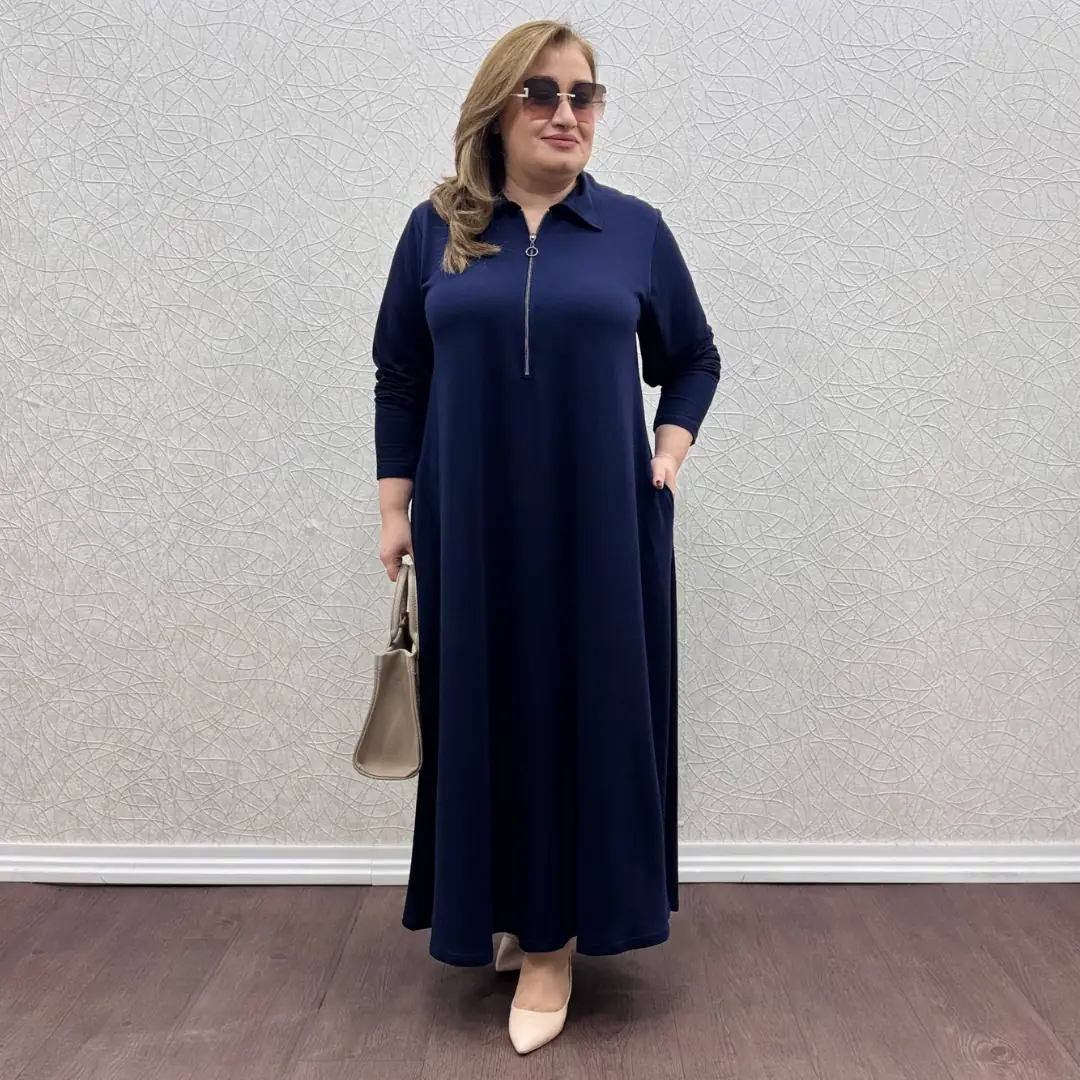 Fermuarlı Tam Boy Elbise · Lacivert