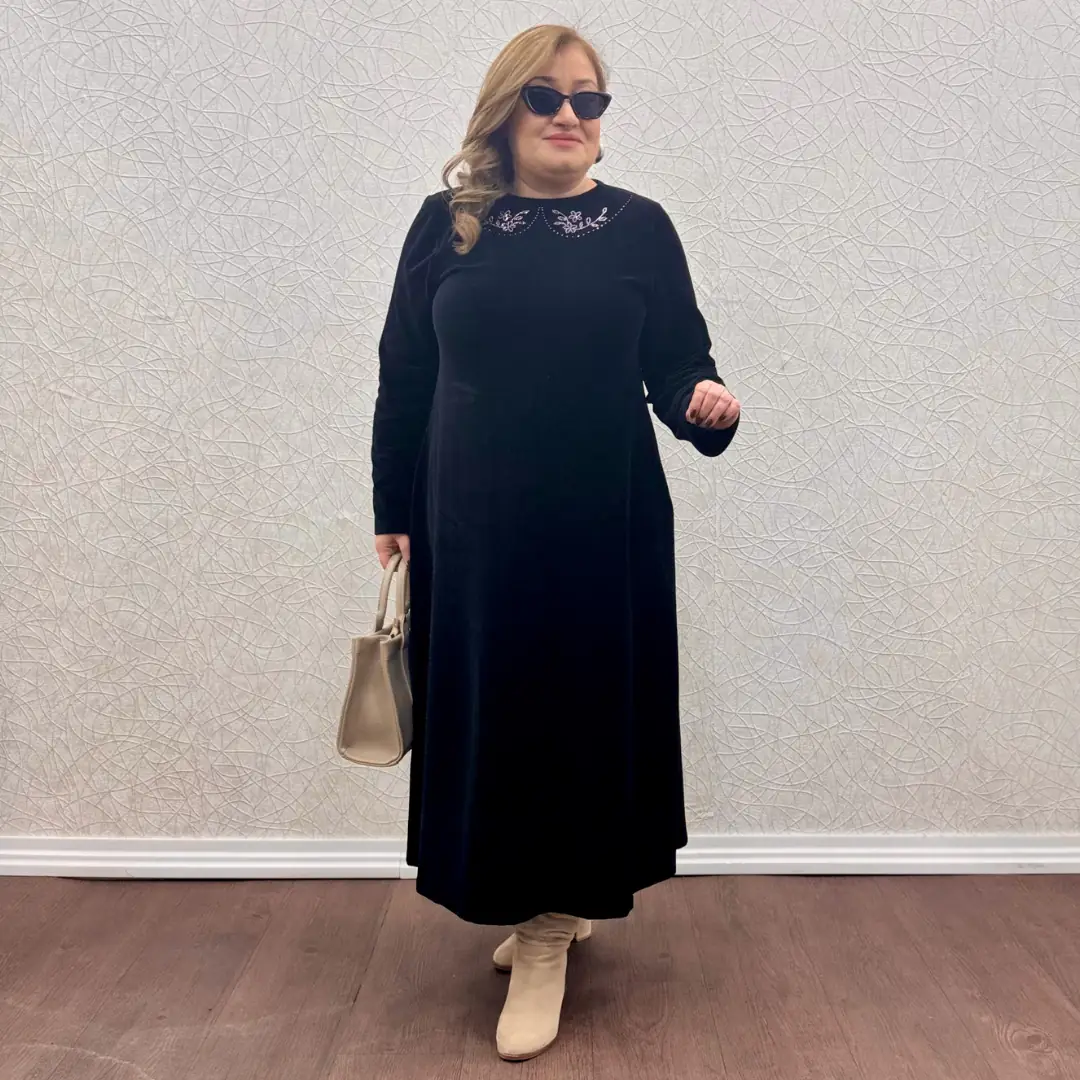 Uzun Kadife Elbise — Siyah — görsel 1