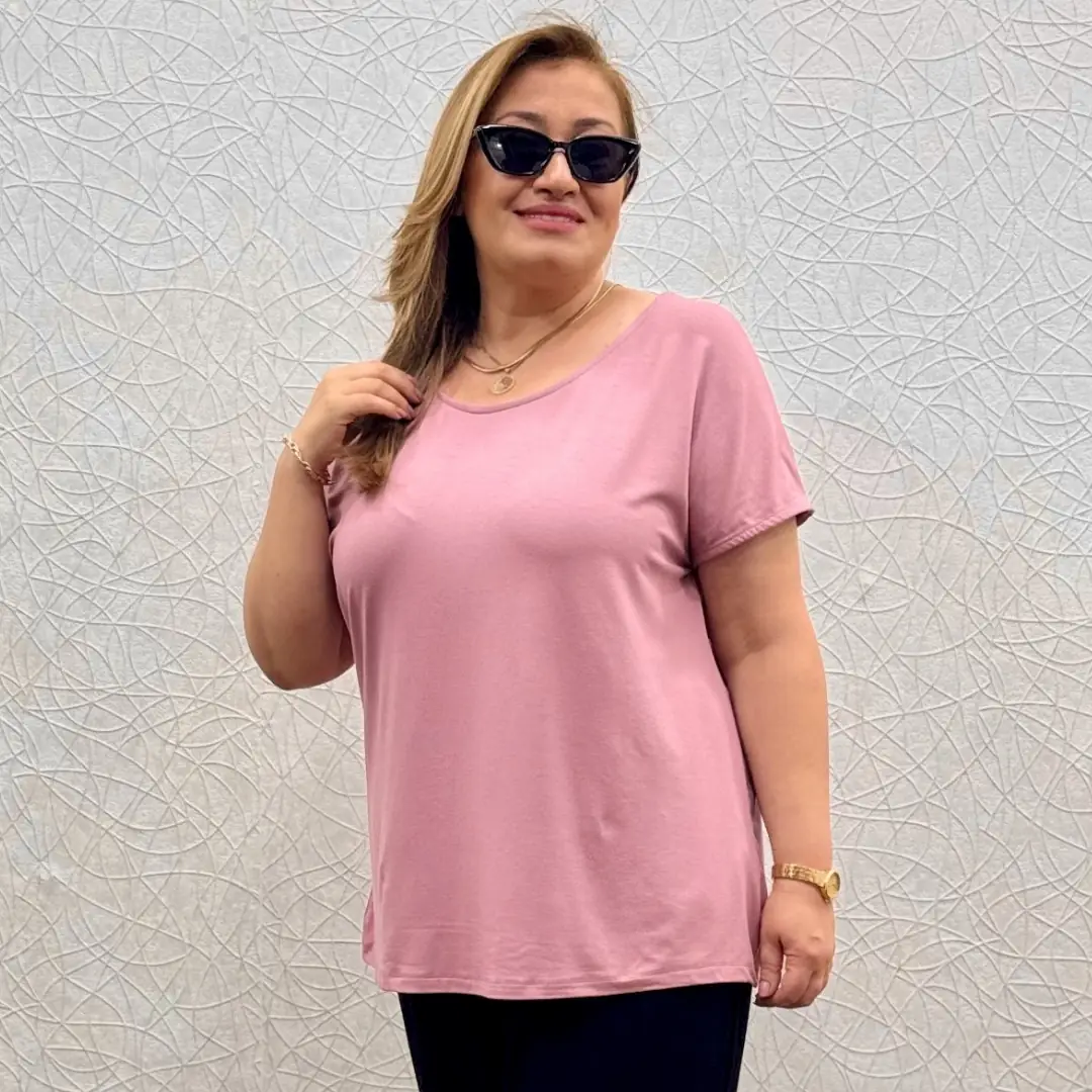 Likralı Penye Tişört · Gül Kurusu