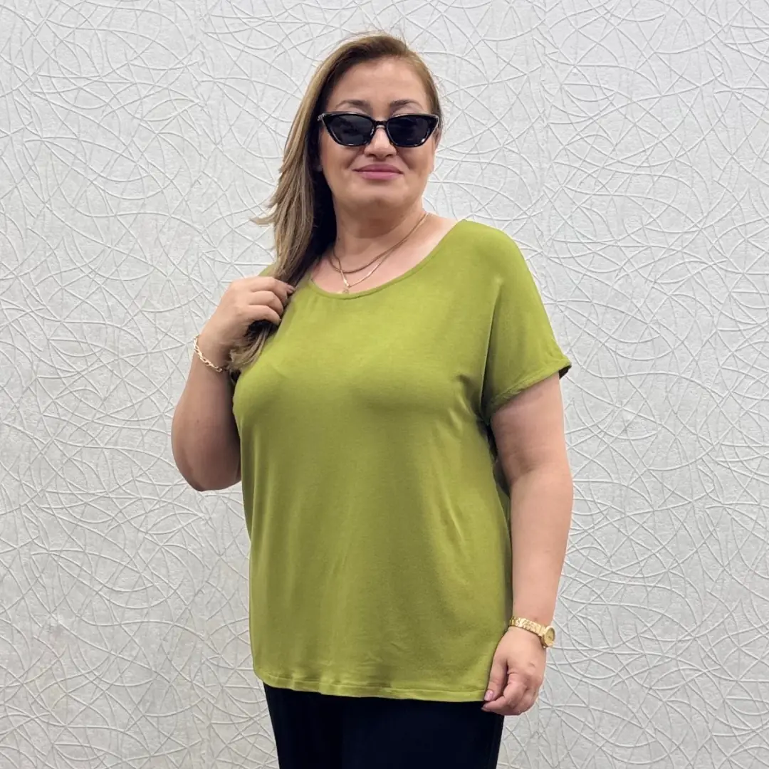 Likralı Penye Tişört · Yağ Yeşili