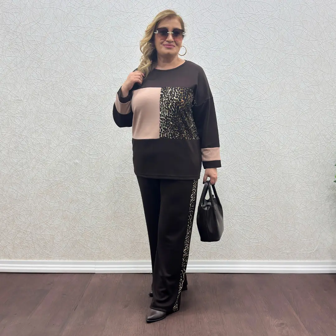 Büyük Beden Leopar Garni Detaylı Likralı İkili Takım — görsel 2
