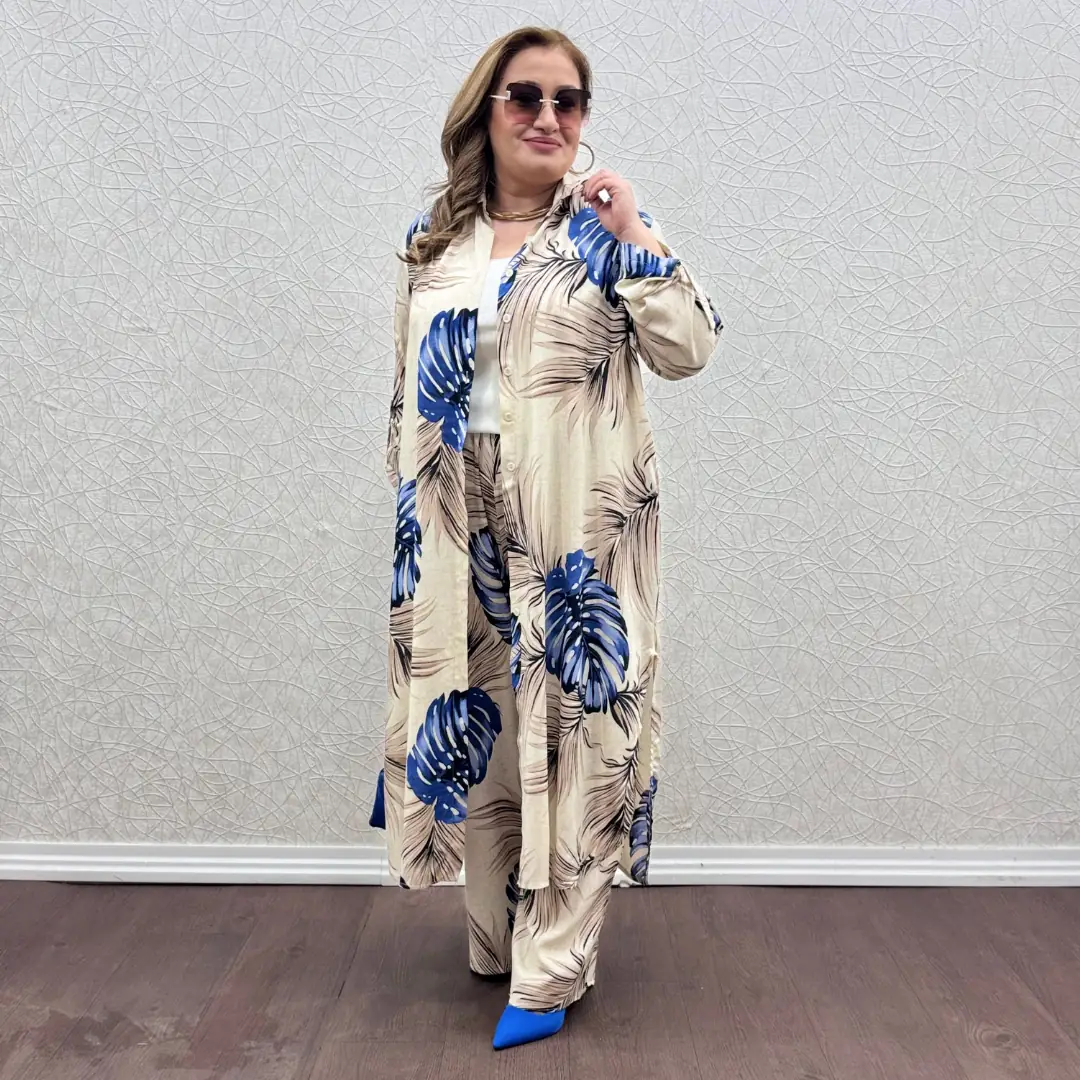 Rüya Takım — Lacivert Yaprak Desen — görsel 3